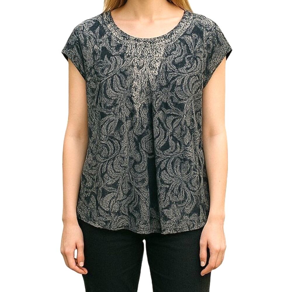 H&M Black White Damask Polyester Rolled Sleeve Shirt Dress